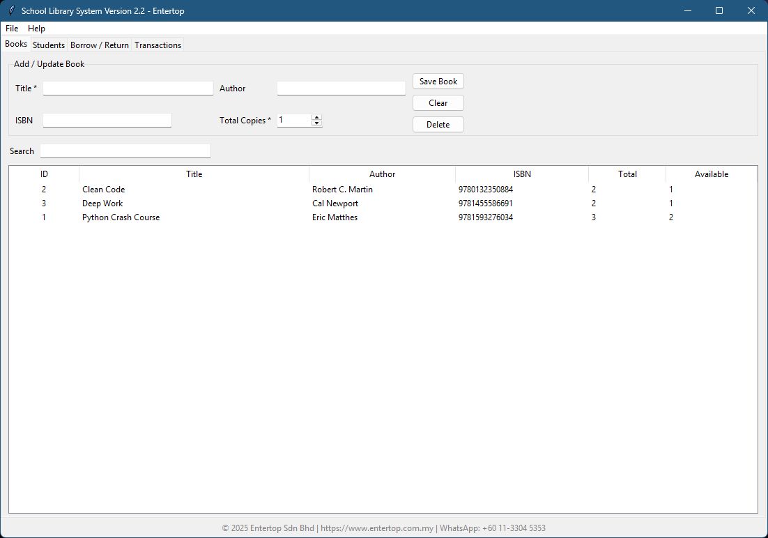 Entertop's offline school library software for schools in Malaysia